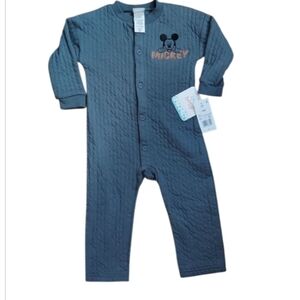 NWT Disney Baby Blue Quilted Mickey Mouse Kids Romper ~18M